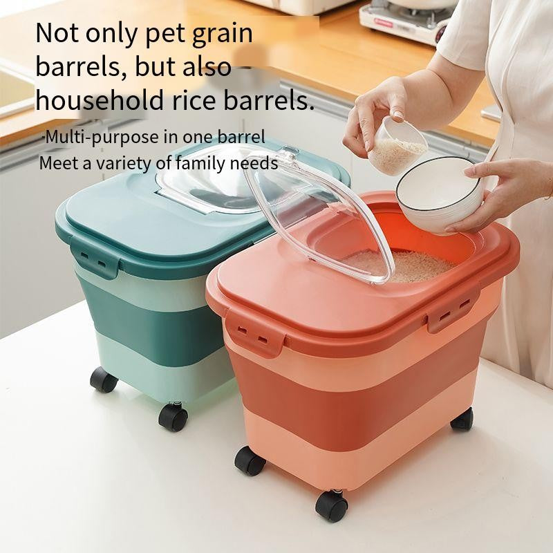 Recipiente Dobrável para Ração de Cães e Gatos de 6/15 Litros, Caixa para Ração Seca de Gatos com Tampas, Recipientes Herméticos para Armazenamento de Grãos e Arroz de Cozinha