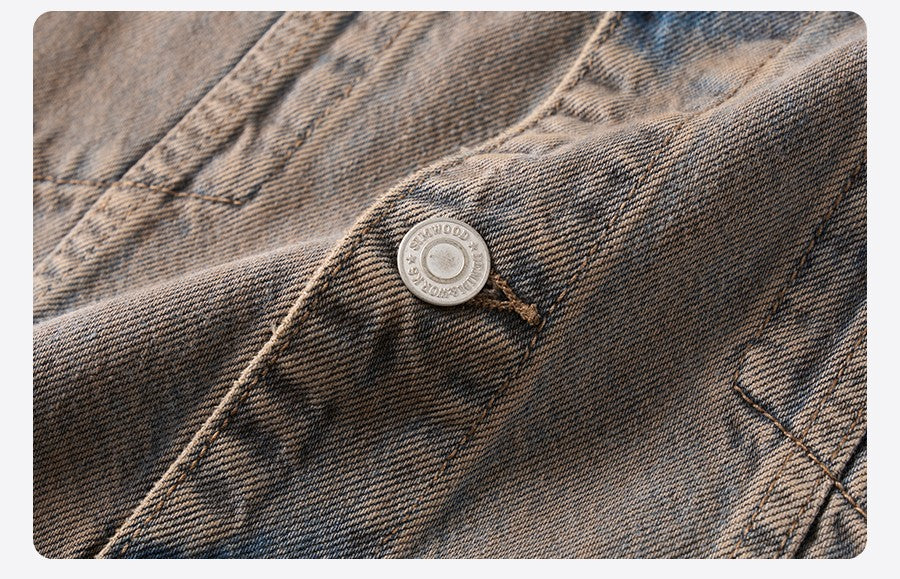 SIMWOOD 2025 Autumn New Oversize Washed Vintage Denim Jackets Men 12.5oz Plus Size Coats
