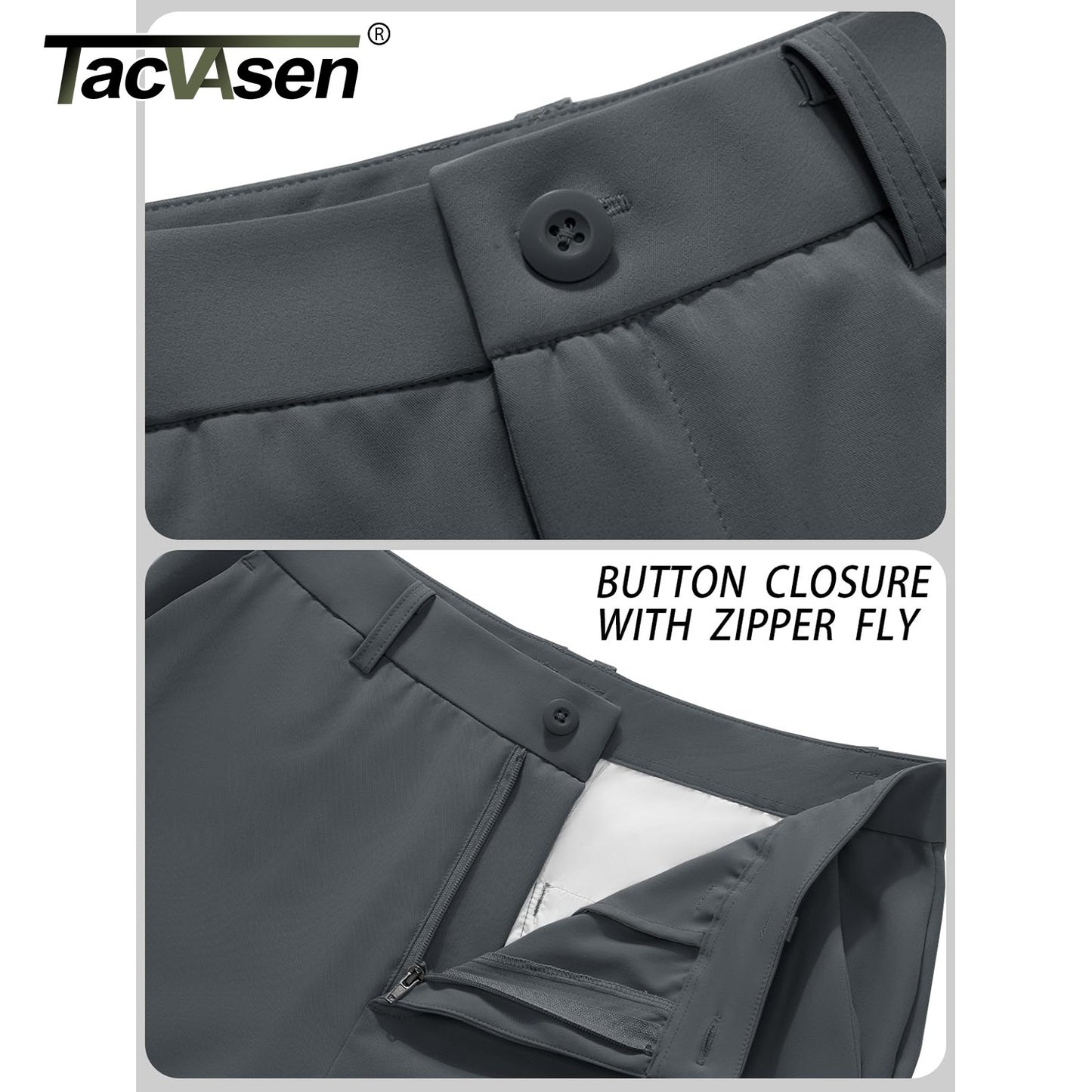 TACVASEN Golf Pants Men Stretch Lightweight Quick Dry Work Pants Waterproof Flat Front Dress Pants with 5 Pockets 30"/32"/34";;VERDADEIRO;;"Dark Grey,40W-32L