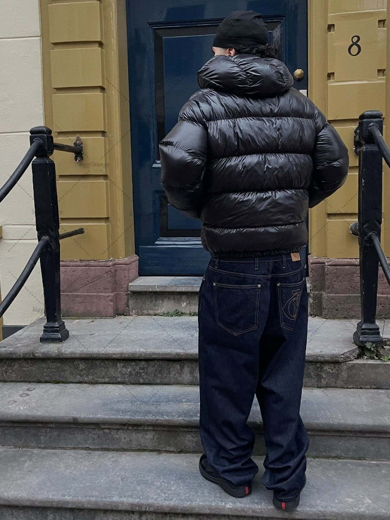 New European and American Trendy Streetwear Waterproof Hooded Jacket Men High Street Retro Solid Color Warm Zipper Coat Women