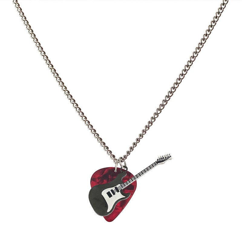 1Pcs Collar Hombre Hip-Hop Guitar Pick Pendent Jewelry Necklace for Women Men Stainless Steel Chain Unisex Collier Accessories