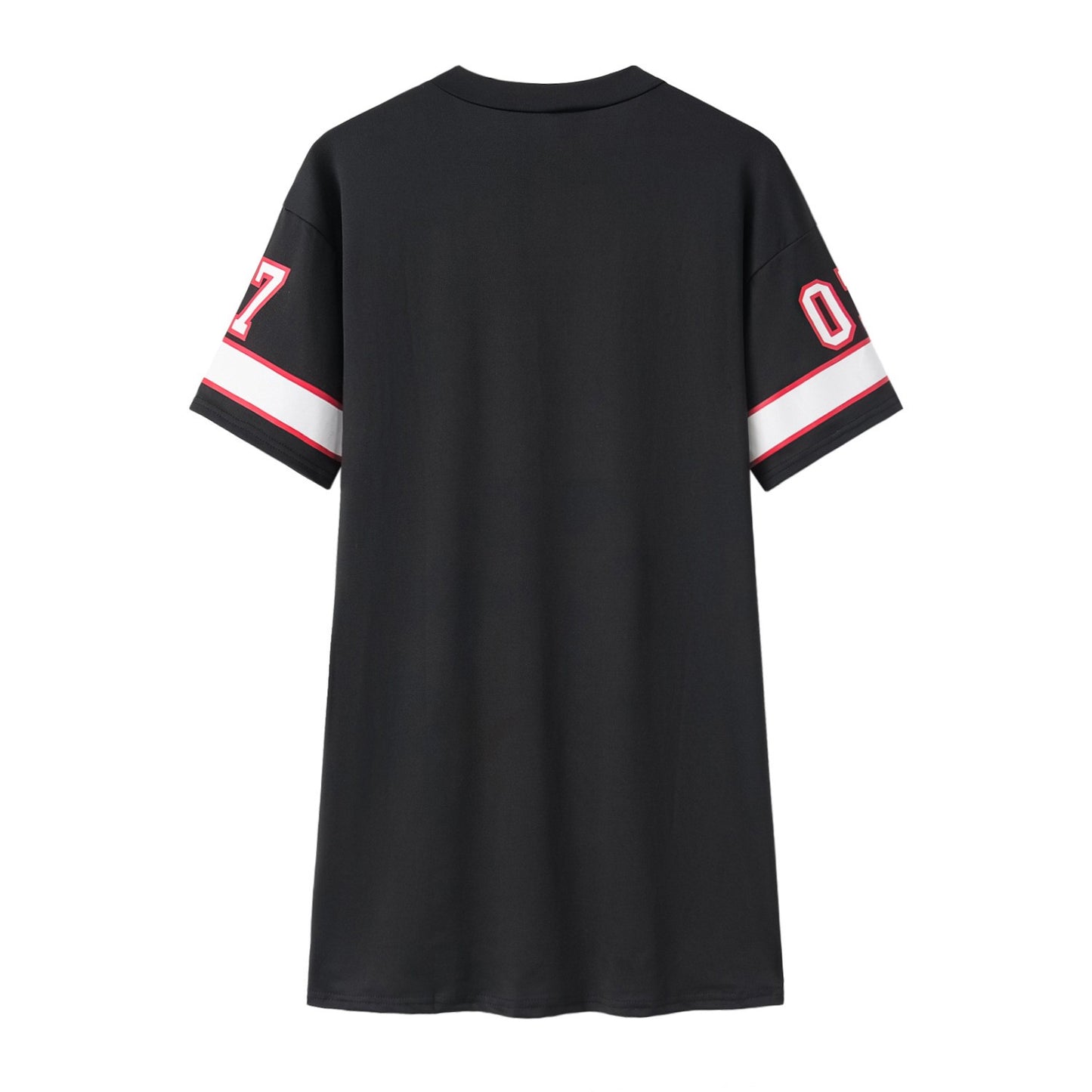 Fashion V-Neck Queen Letters Print Dress Short Sleeve Basketball Sporty Style Sexy Loose Female Clothing Streetwear Loungewear