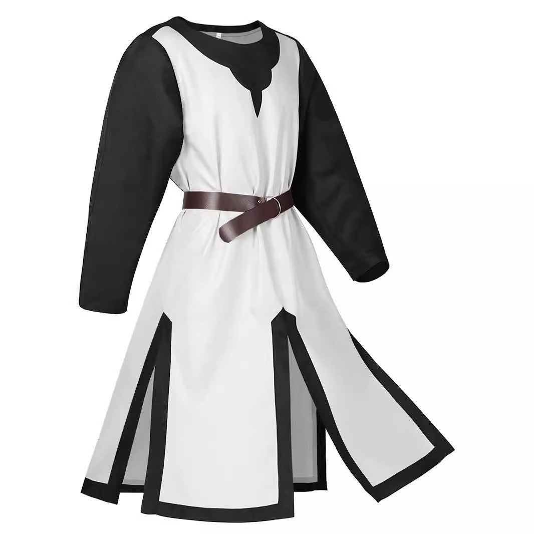 2025 Euro-Usa Fashion Halloween Steampunk Vintage Costume for Men & Women,Unisex Medieval Split Patchwork Robe Jacket with Belt