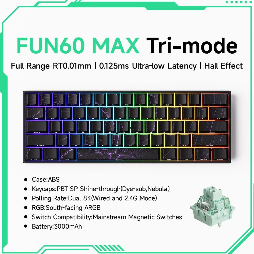 Akko MonsGeek FUN60 Teclado Mecânico Interruptor Magnético Teclados Gamer 60% Gatilho Rápido 0,01mm 8K ARGB HE/TMR Teclado Personalizado