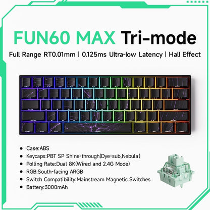 Akko MonsGeek FUN60 Teclado Mecânico Interruptor Magnético Teclados Gamer 60% Gatilho Rápido 0,01mm 8K ARGB HE/TMR Teclado Personalizado