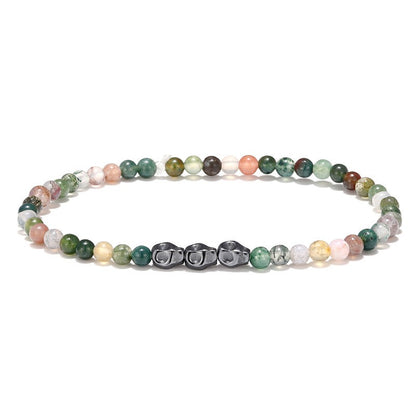 Pulseira Tibetana de Buda com Corrente de Corda Azul, Pedra Natural Envelhecida, Contas, Para Homens, 3 Peças/Conjunto, Banhada a Prata, Ajustável, Joia de Presente