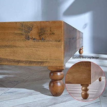 Estrutura de Cama de Madeira Maciça 30 cm Estilo Rústico Dispensa o Uso de Estrado, Acabamento Natural, King