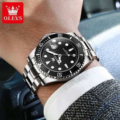 OLEVS Men's Watches Trend Luxury Fine Steel Strap Big Date Original Brand Quartz Wristwatch for Man Waterproof Luminous 5885 New