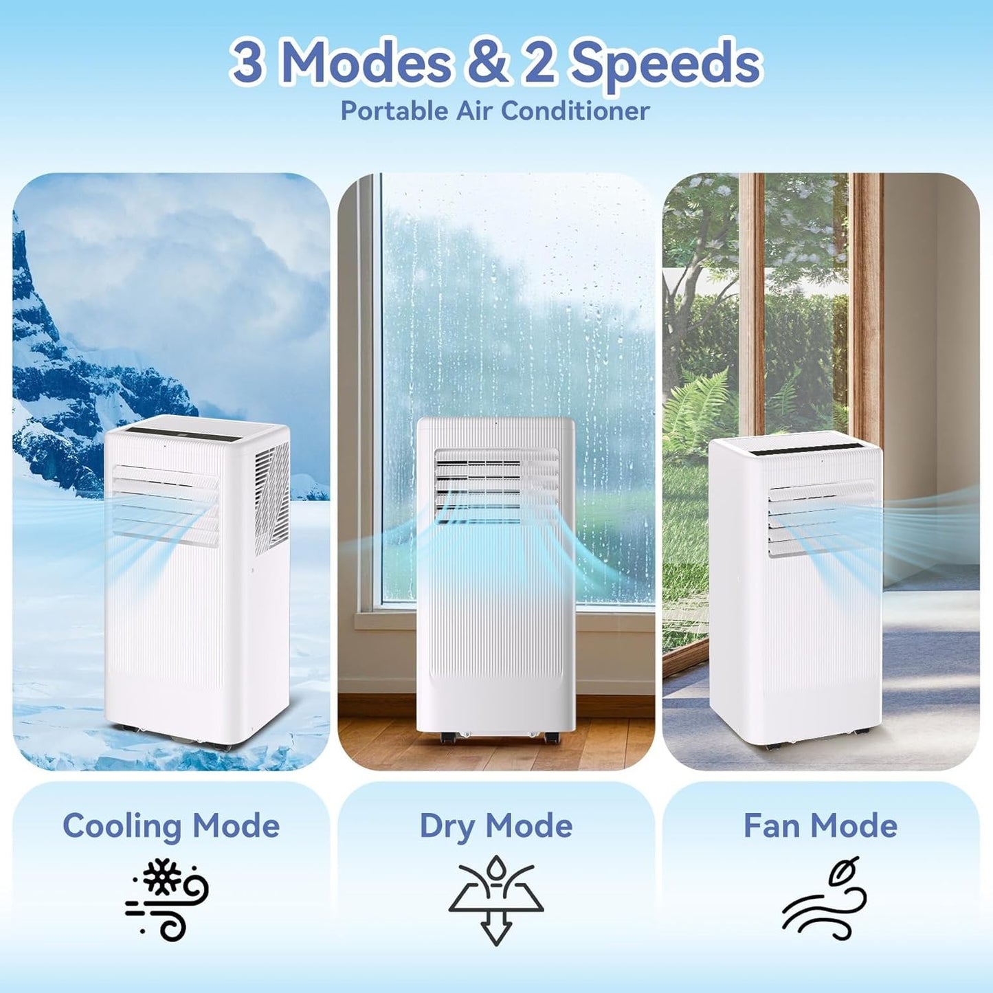 Ar Condicionado Portátil, 10000 BTU, Unidade de CA Remota com Função de Refrigeração, Desumidificador e Ventilador, Resfria até 52 m².