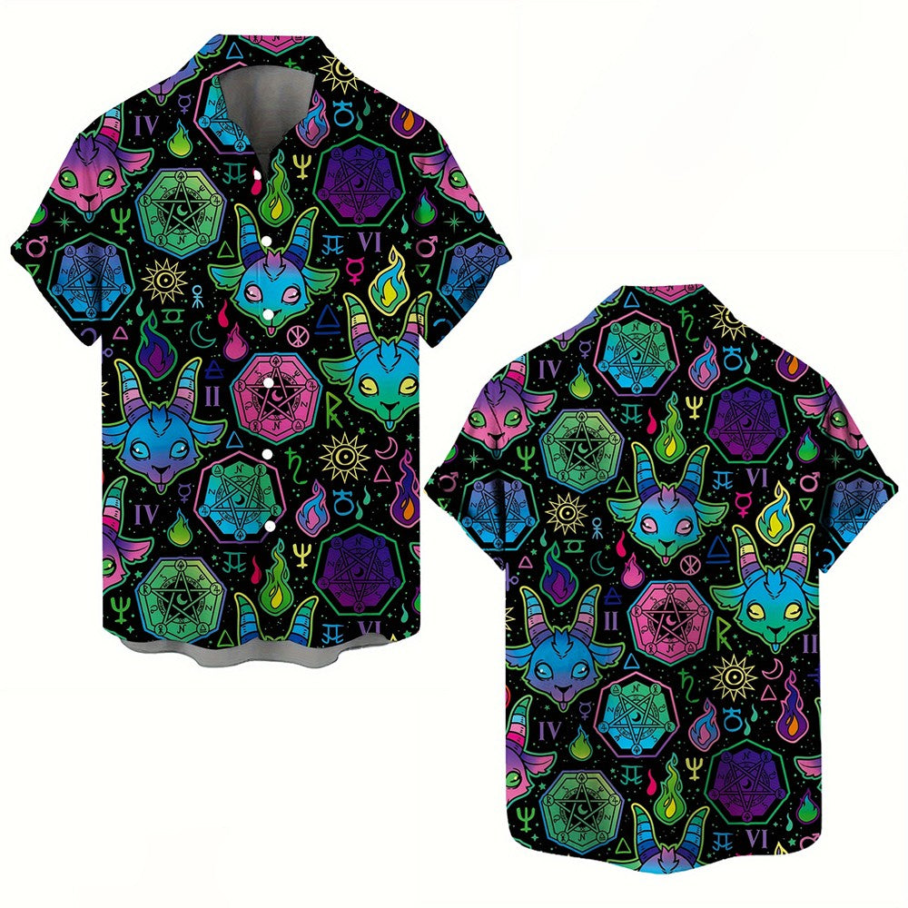 3D Skull Print Hawaiian Shirt, Street Gothic Style, Retro Fashion Flip-Top Shirt, Casual Summer Shirt, Beach Comics Shirt