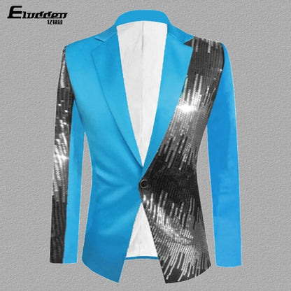 HOO 2025 Men's Color Matching Casual blazer Fashion Host Performance Sequined Dress