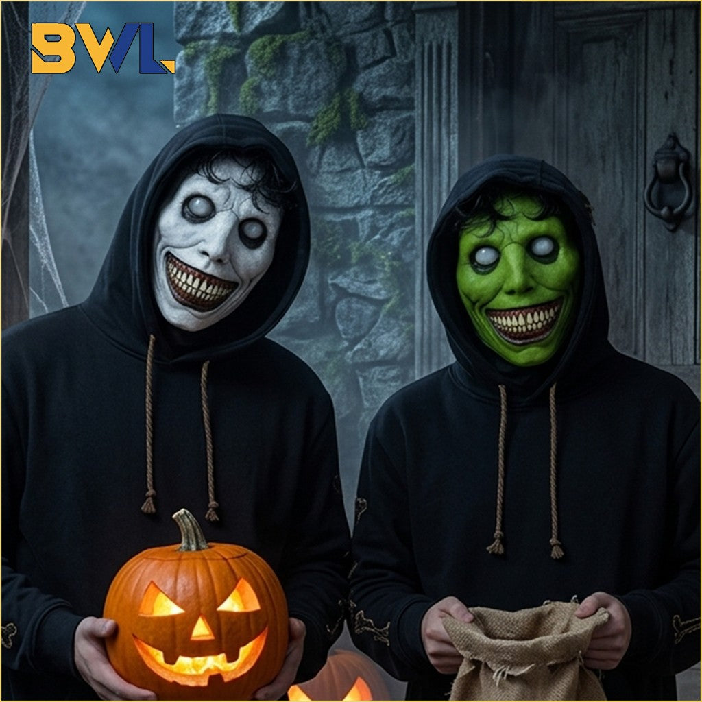 Scary Demon Halloween Mask Creepy White Face Cover Cosplay Prop for Haunted House Horror Party Costume Dress Up