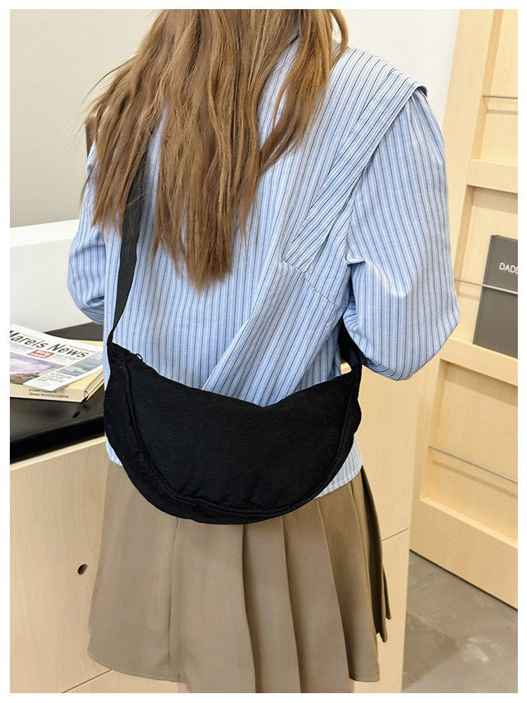 Solid Color Corduroy Women's Hobos Shoulder Bag Retro Casual Female Crossbody Bags Ladies Daily Travel Handbags Messenger Bag
