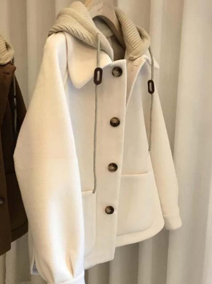 Women's Autumn Winter New Hooded Woolen Jacket New Woolen Coat Style Petite Cropped Thickened Feeling Short Style Overcoat