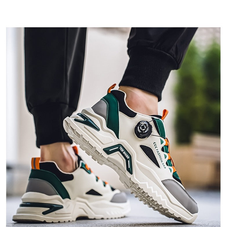 Tênis masculino coreano com fivela rotativa, moda casual, esportivo, para as quatro estações, solado macio, antiderrapante, para corrida ao ar livre, tênis de estudante