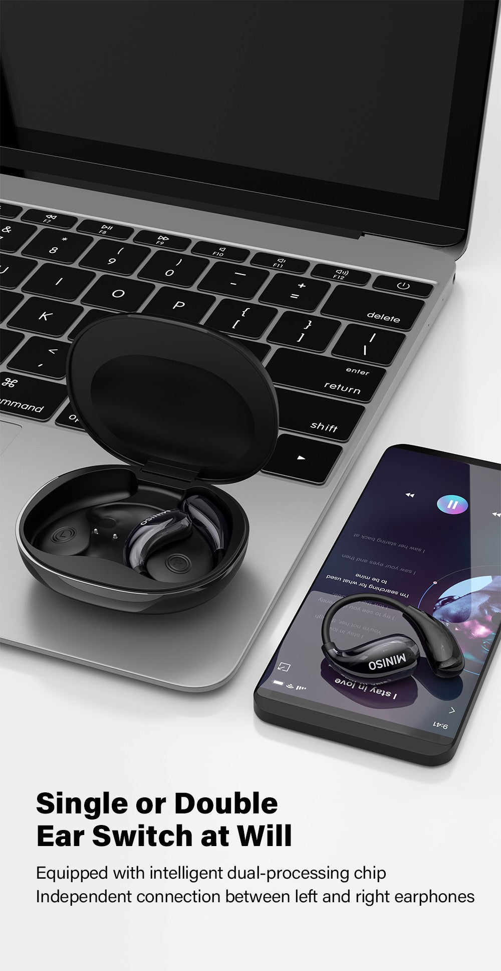 MINISO MS189 Fones de Ouvido Sem Fio Bluetooth 5.4 Fone de Ouvido Esportivo Bateria de Longa Duração Controle por Botão Redução de Ruído Com Microfone
