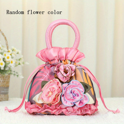 New soft lace mommy bag three-dimensional flower handbag drawstring handbag key cell phone organizer bag