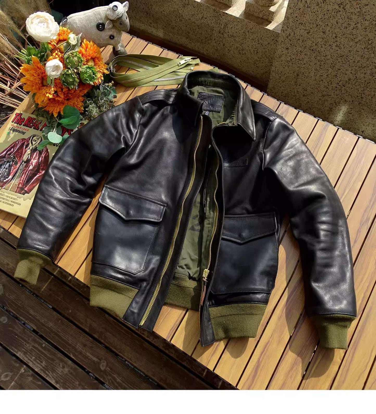 YR!Sales.Classic A-2 Horsehide Coat.Vintage Style Us Air Force genuine leather jacket.A2 Bomber Leather Cloth