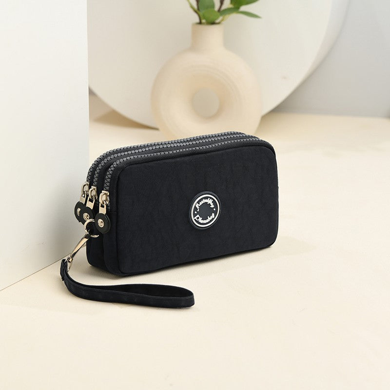 New long women's clutch, three-layer zipper, large-capacity coin purse
