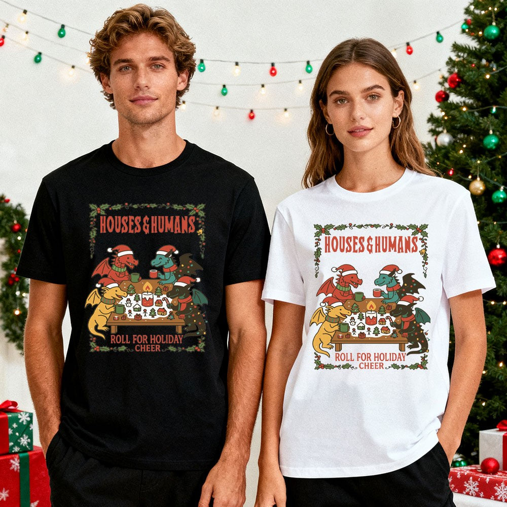 2025 Christmas DND T-Shirt Houses and Humans D&D Men Women Cotton T-shirt Dungeons Gift Funny Xmas Dnd Houses Humans Parody Tops