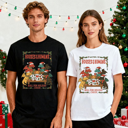 2025 Christmas DND T-Shirt Houses and Humans D&D Men Women Cotton T-shirt Dungeons Gift Funny Xmas Dnd Houses Humans Parody Tops