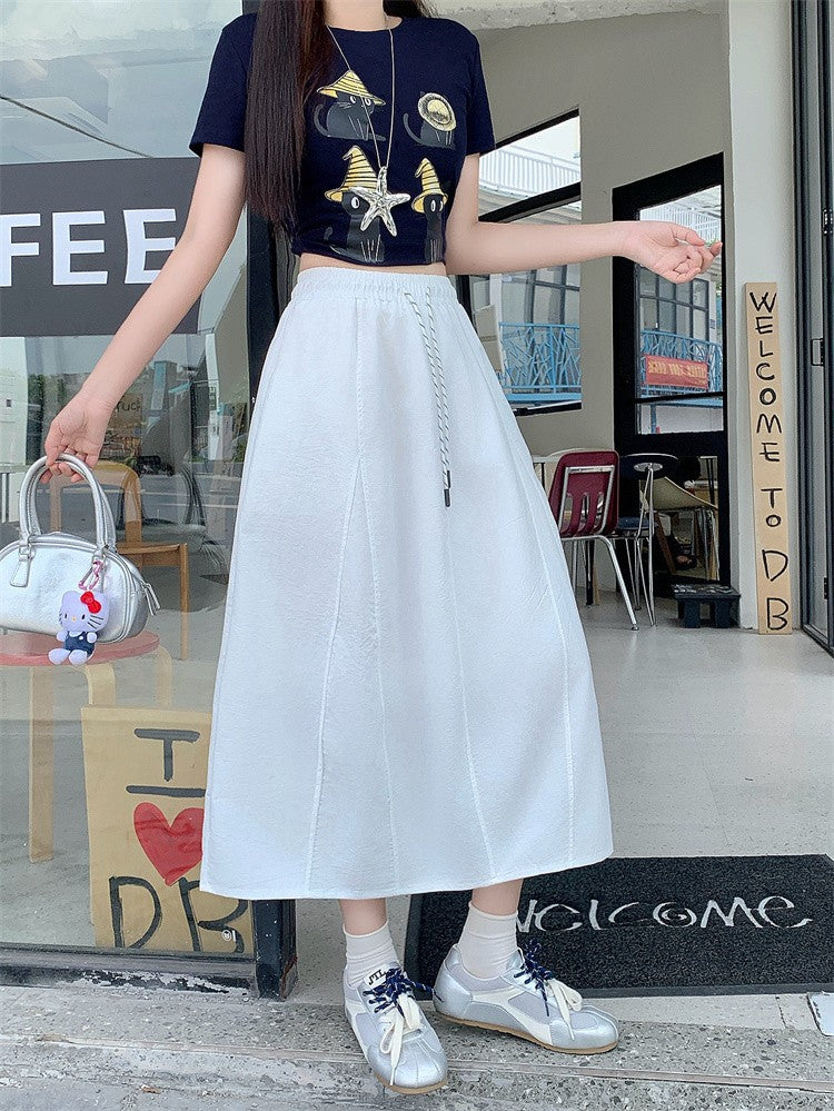 Plus Size Skirt Women 2025 Summer New Fashionable High Elastic Waist A Line Skirt Korean Style Casual Long Skirt Woman