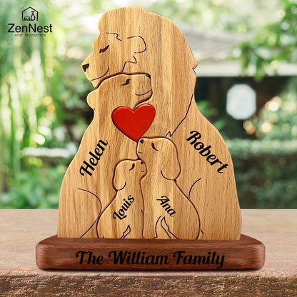 Wooden Lion Family Puzzle Ornament DIY Custom Name Home Decorations Thanksgiving Christmas Gifts Gifts for Mom Art Crafts