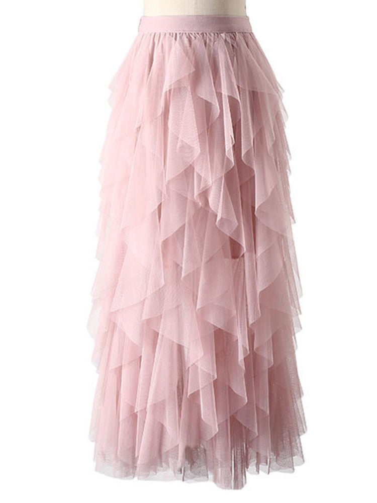 Tutu Tulle Long Maxi Skirt Women Fashion 2022 Korean Cute Pink High Waist Pleated Skirt Mesh Female Lady Aesthetic Faldas