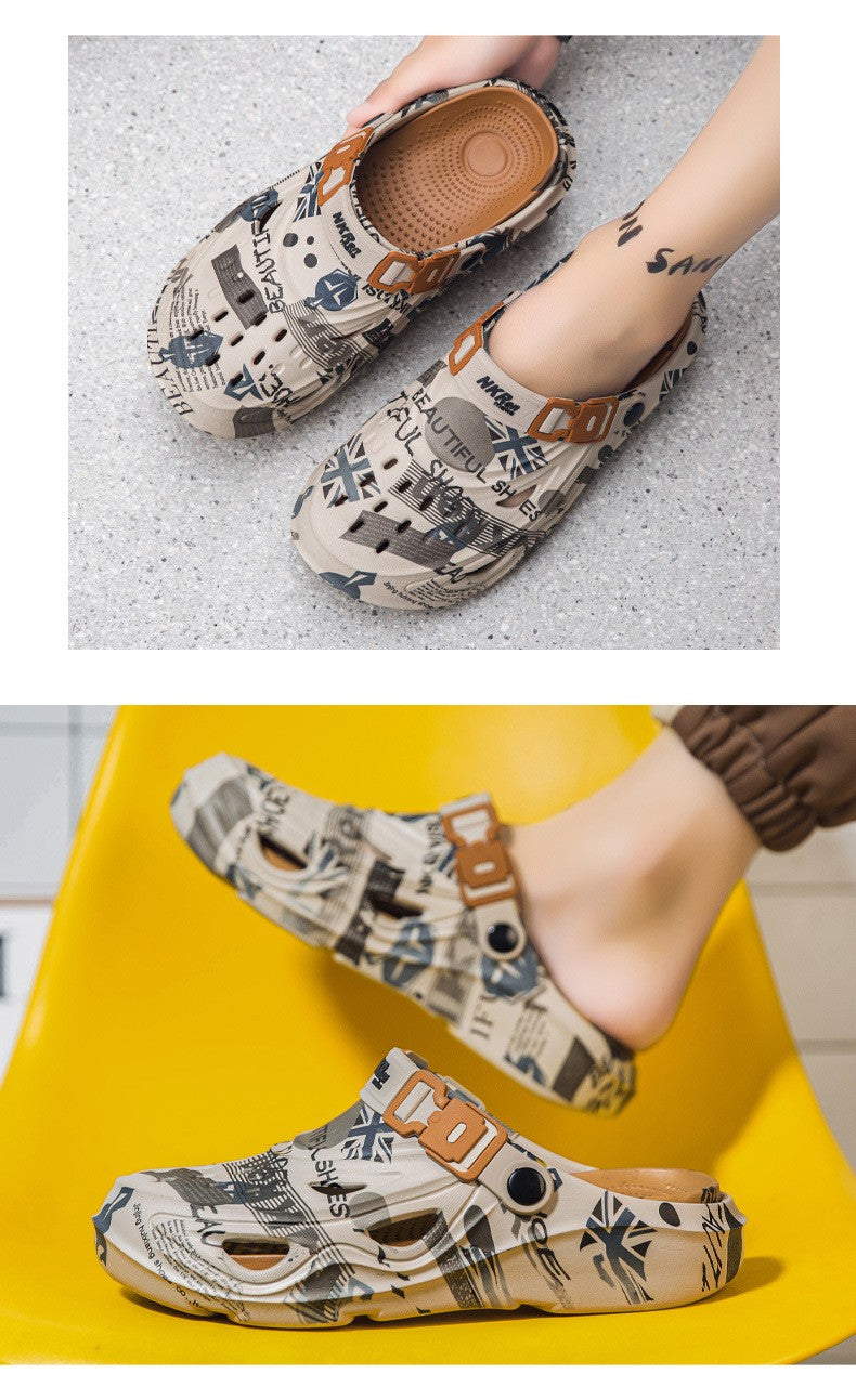 Men's Sports Sandals Eva Light Soft Comfortable Men's Beach Sandals Fashion Platform Buckle Slip-on Graffiti Slippers for Men