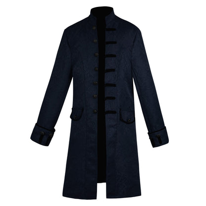 Men's Medieval Style Windbreaker Coat Vintage Lapel Jacquard Medium Length Trench Coat Halloween Party Costume Retro Outerwear