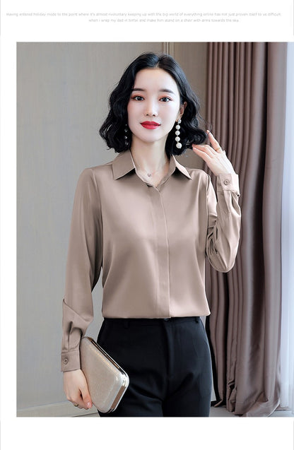 Women Silk Office Shirt 2025 Fashion Long Sleeve Casual Female Tops Elegant Ladies Vintage White Satin Blouses Shirts Oversized