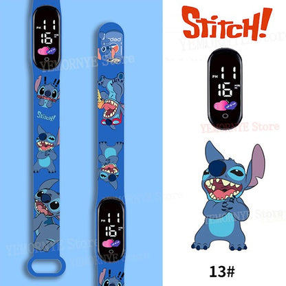 Disney Stitch Digital Kids' Watches Anime Figures LED Luminous Watch Touch Waterproof Electronic Sports Watch Kids Birthday Gift