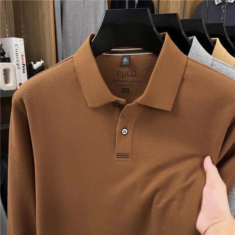 100Cotton High-Quality Men's Polo Shirt Placket Embroid Breathable Long Sleeve Autumn Lapel T-Shirt Business Casual Menswear