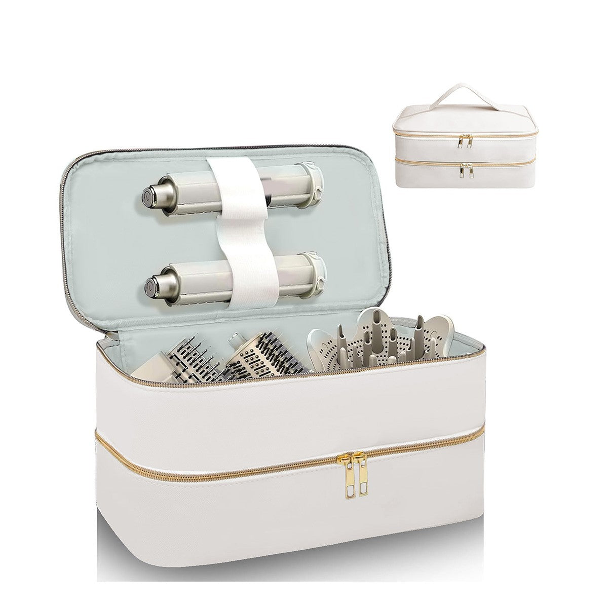 Customized name PU leather double-layer hair dryer storage bag, beauty tool box, hair curler accessories storage box