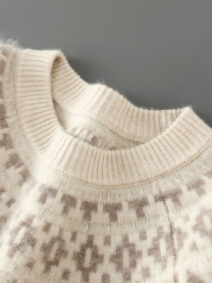 Men's 100% Merino Wool Pullover Sweater O-neck Fair Isle Jacquard Loose Casual Knitwear Long Sleeve Cashmere Tops Autumn Winter