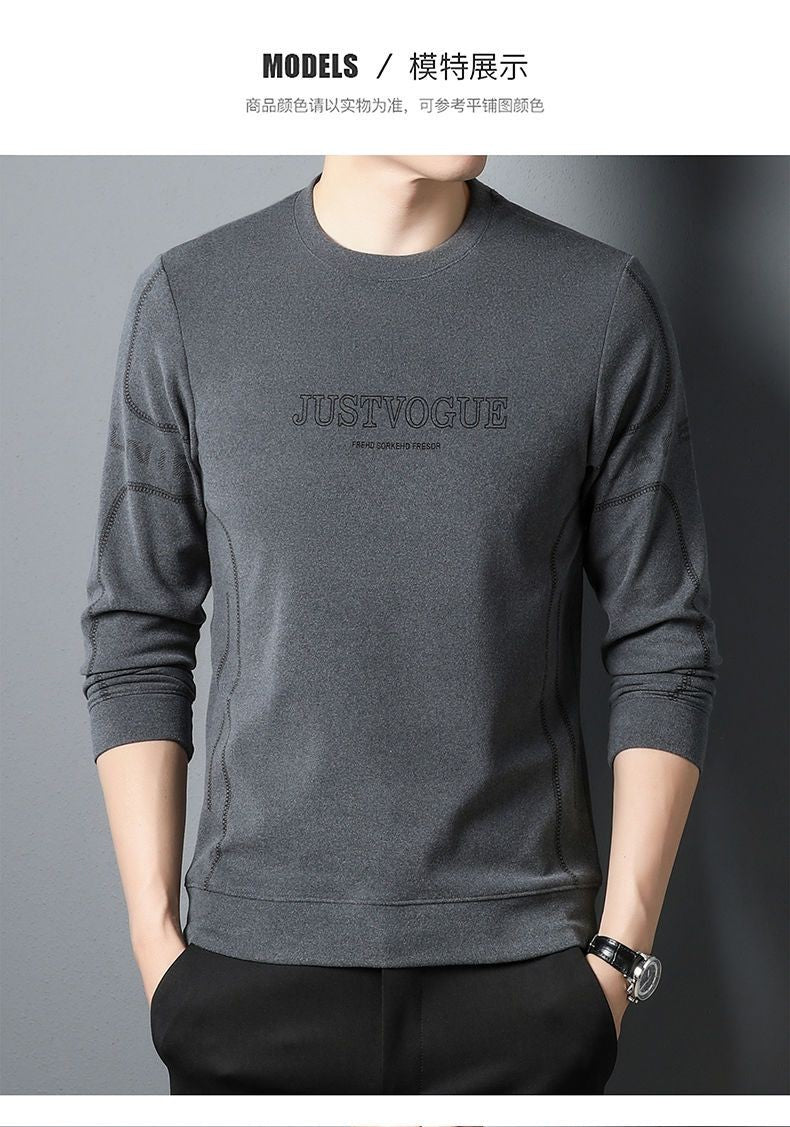 Round Neck Pullover Sweatshirt Men Thermal Underwear Double Fleece Lining Long Sleeve T-Shirt Casual