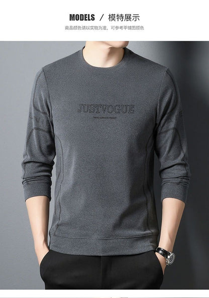 Round Neck Pullover Sweatshirt Men Thermal Underwear Double Fleece Lining Long Sleeve T-Shirt Casual