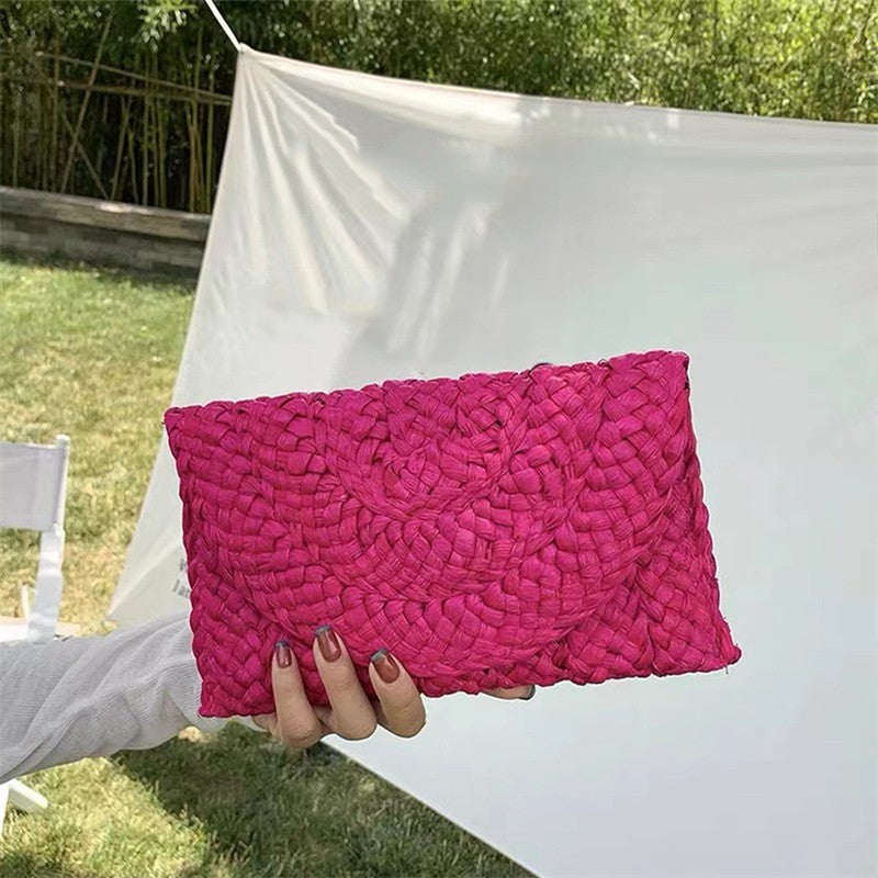 Yogodlns Corn Husk Weave Dinner Clutch Bag Women's Fashion Simple Straw Large Purse Woman Summer Casual Vacation Ladies Wallet