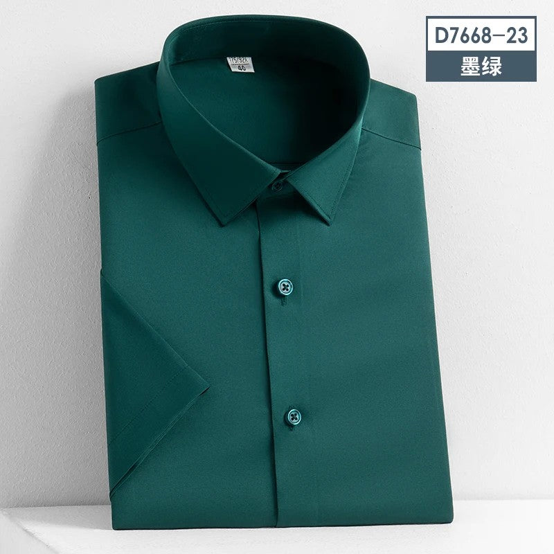 Stretch Anti-Wrinkle Smooth Men's Shirts Short Sleeves Dress Shirts For Men Slim Fit Camisa Social Business Blouse White Shirt