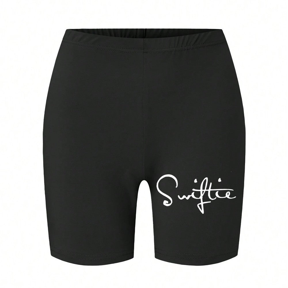 Trend Women Sports Shorts  Simple White Line Letter Graphic Print Tight Shorts High Elastic Comfortable Soft Thin Female Clothes