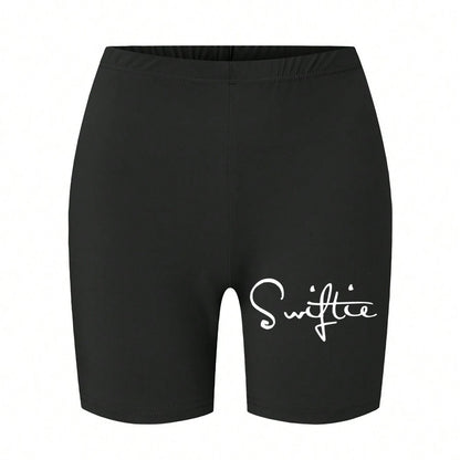 Trend Women Sports Shorts  Simple White Line Letter Graphic Print Tight Shorts High Elastic Comfortable Soft Thin Female Clothes