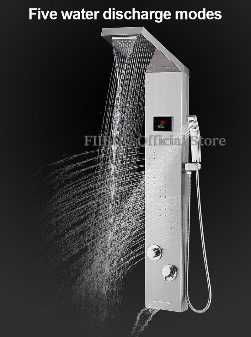 Luxury Shower For Bathroom With Digital Display Pressurized Top Nozzle Rain Shower Head Shower Room Wall Mounted Shower Set