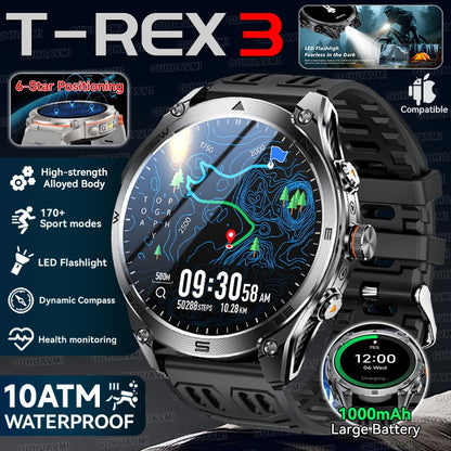 2025 Novo Smartwatch Esportivo Militar para Homens GPS Exterior com GNSS de Banda Dupla Integrado Bússola Altímetro 10ATM Chamada Bluetooth