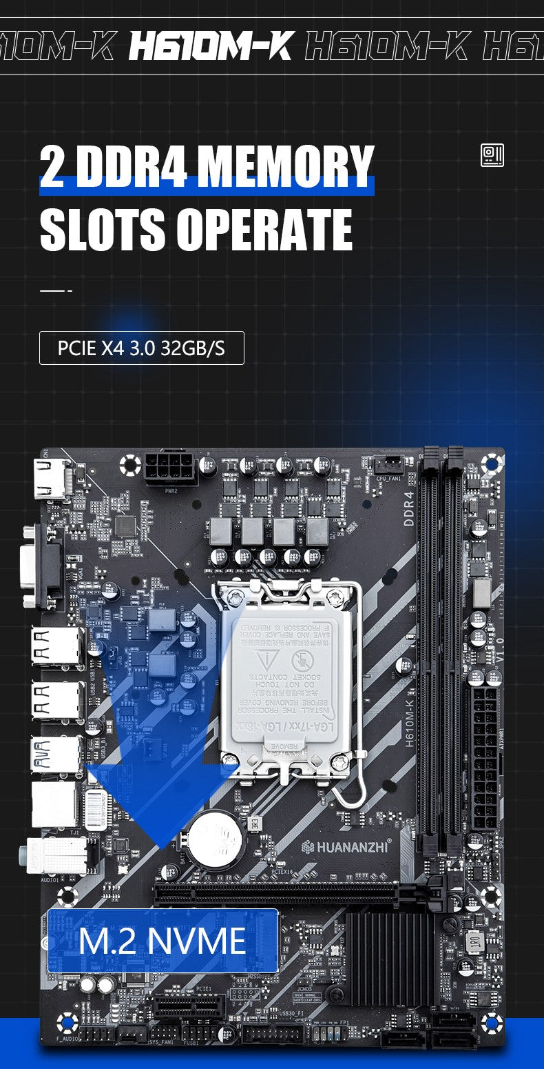 Placa-mãe HUANANZHI H610M K MATX DDR4, suporte para CPU Intel LGA 1700 de 12ª 13ª 14ª Geração H610 12100F 12400F 12490F 12600F 12700F 13600F