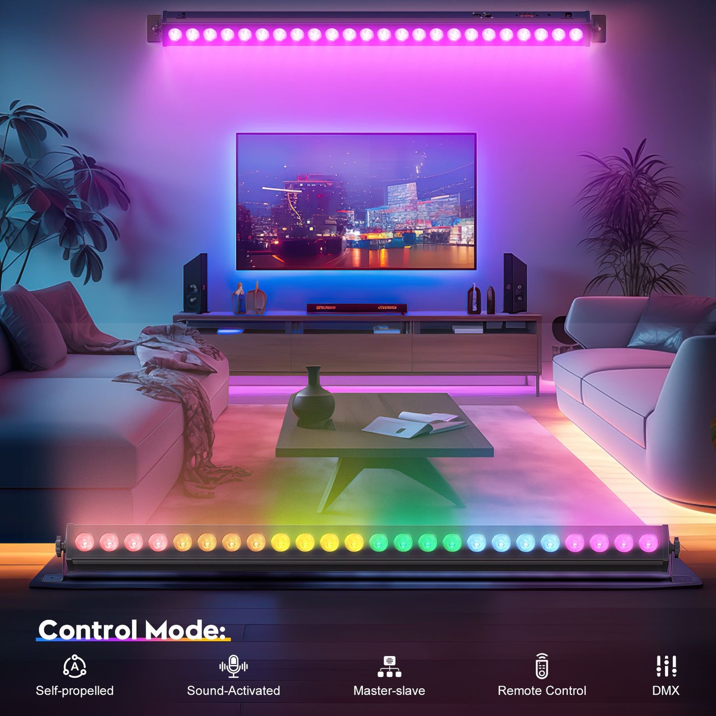 U'King 1/2Pcs 60W RGB 24LED Wall Wash Light Bar With Remote Controller DMX512 Stage Light Bar For DJ Wedding Party Church Music