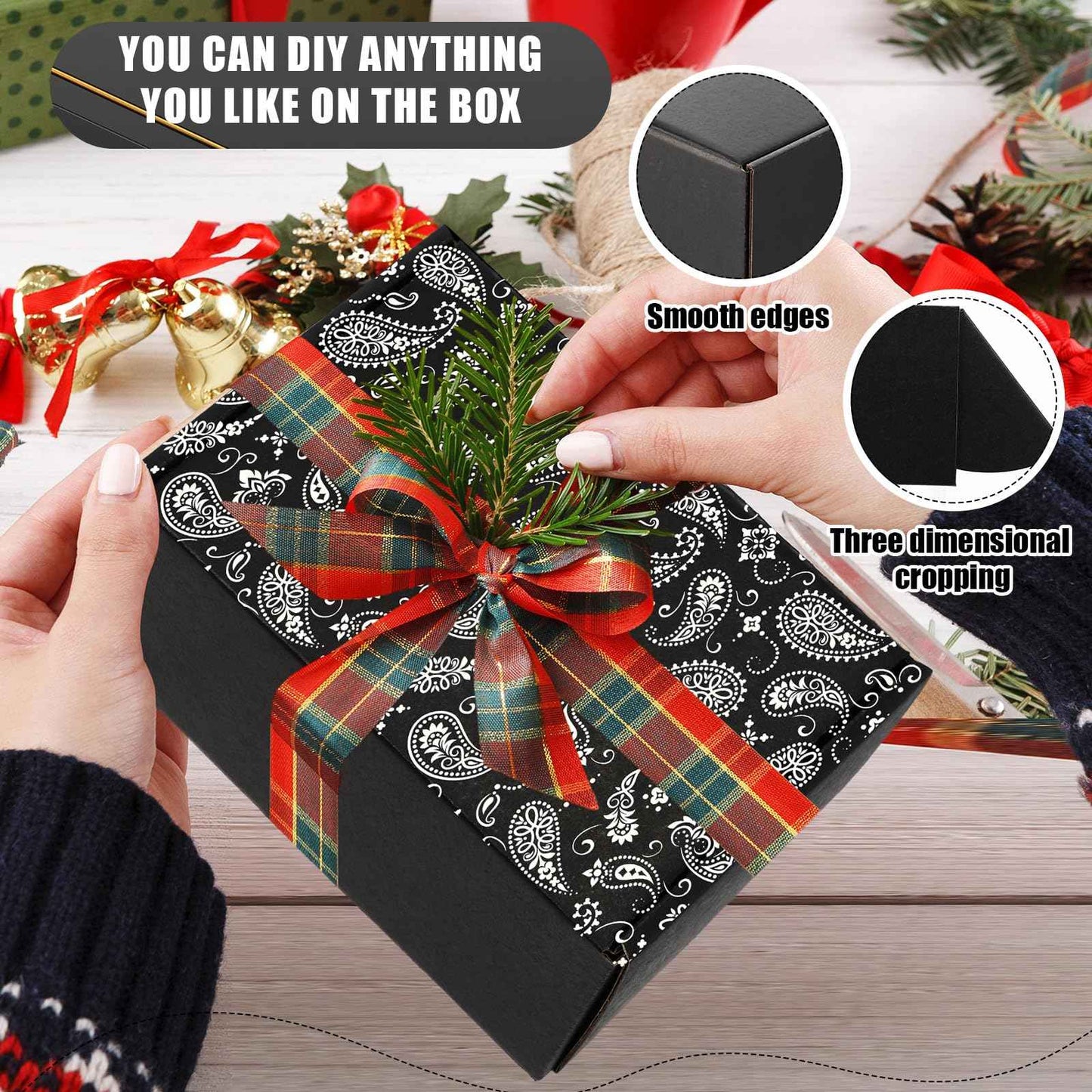 50pcs Christmas Black Shipping Boxes Bulk 6x4x2 Inch Small Corrugated Cardboard Mailer Boxes for Small Business Gifts Jewelry