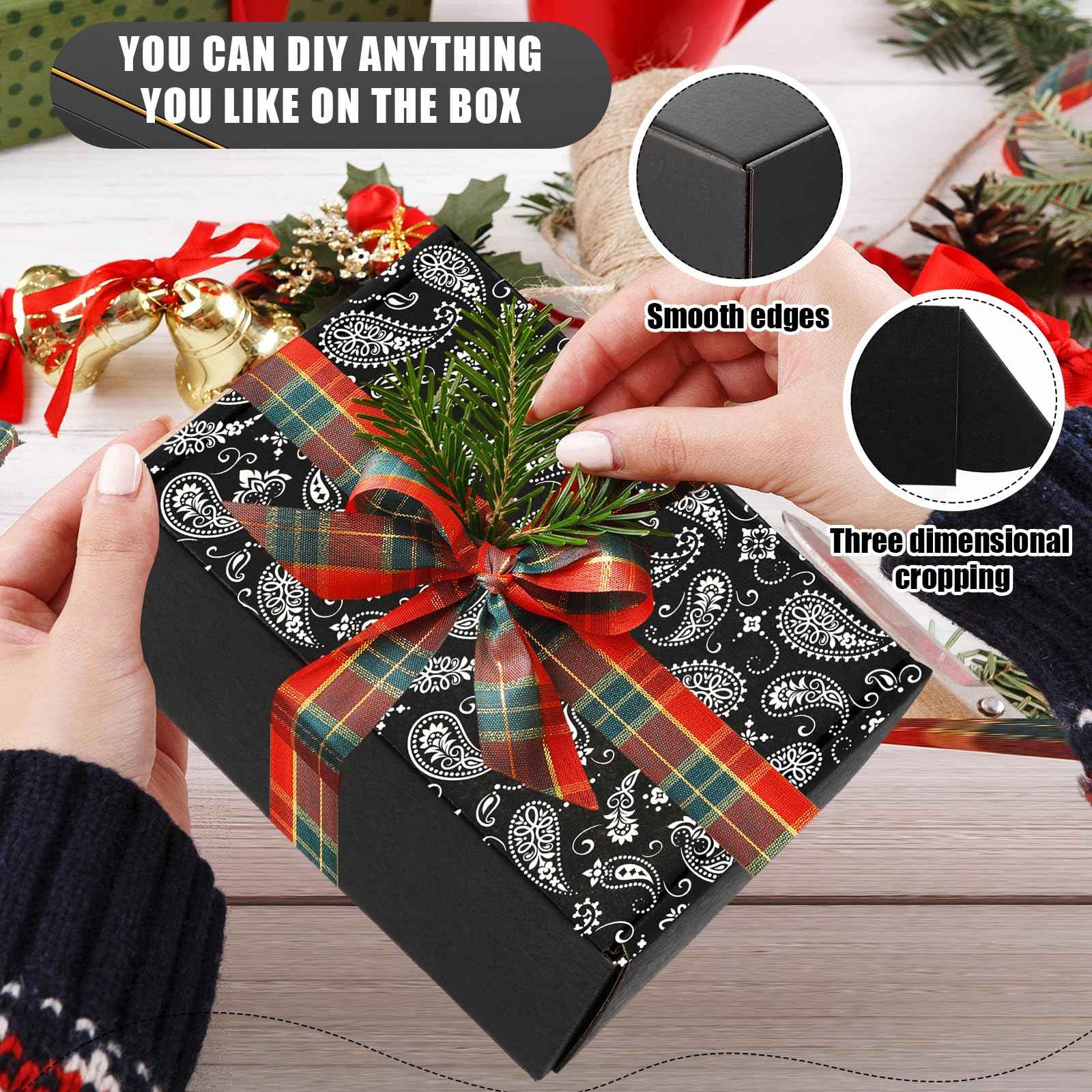 50pcs Christmas Black Shipping Boxes Bulk 6x4x2 Inch Small Corrugated Cardboard Mailer Boxes for Small Business Gifts Jewelry