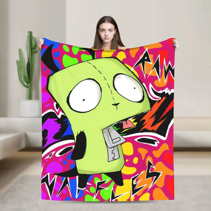 Invaders Zim Funny Character Throw Blankets Soft Warm Bedding for Couch Chair Camping Spring Bedspread