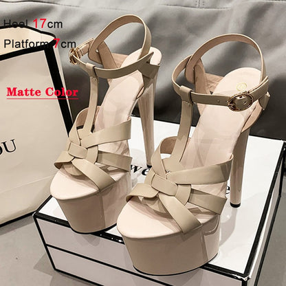 7Inches 17cm Beige Club High Heels Starry Sky Platform Party Pole Dance Women Sandals High-heeled Sandals Gothic Fetish Pumps