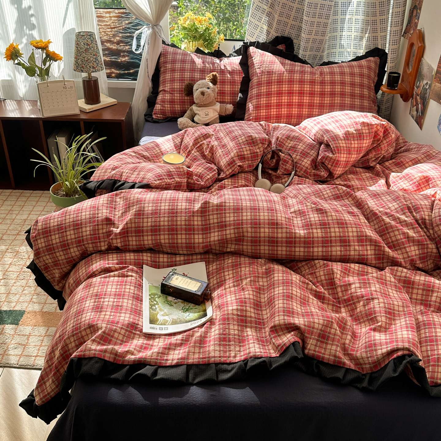 Plaid Bedding Set Double Yarn Classic Vintage Duvet Cover Set Flat Sheets Set 2 Pillowcases Single Twin Full Queen Size